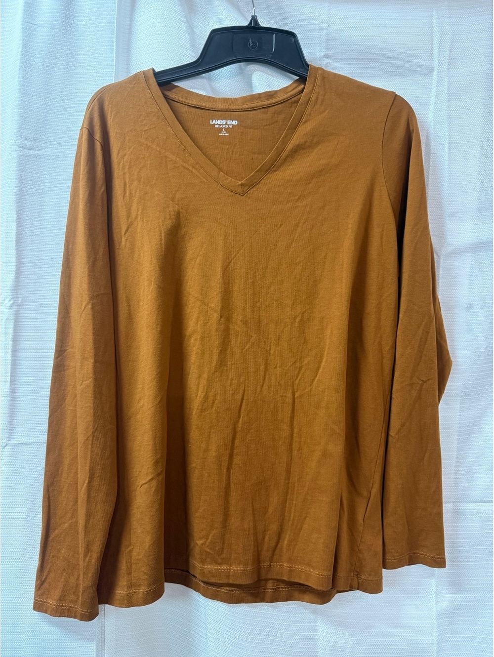 Lands' End Relaxed Fit Long Sleeve V-Neck Cotton T-Shirt Large